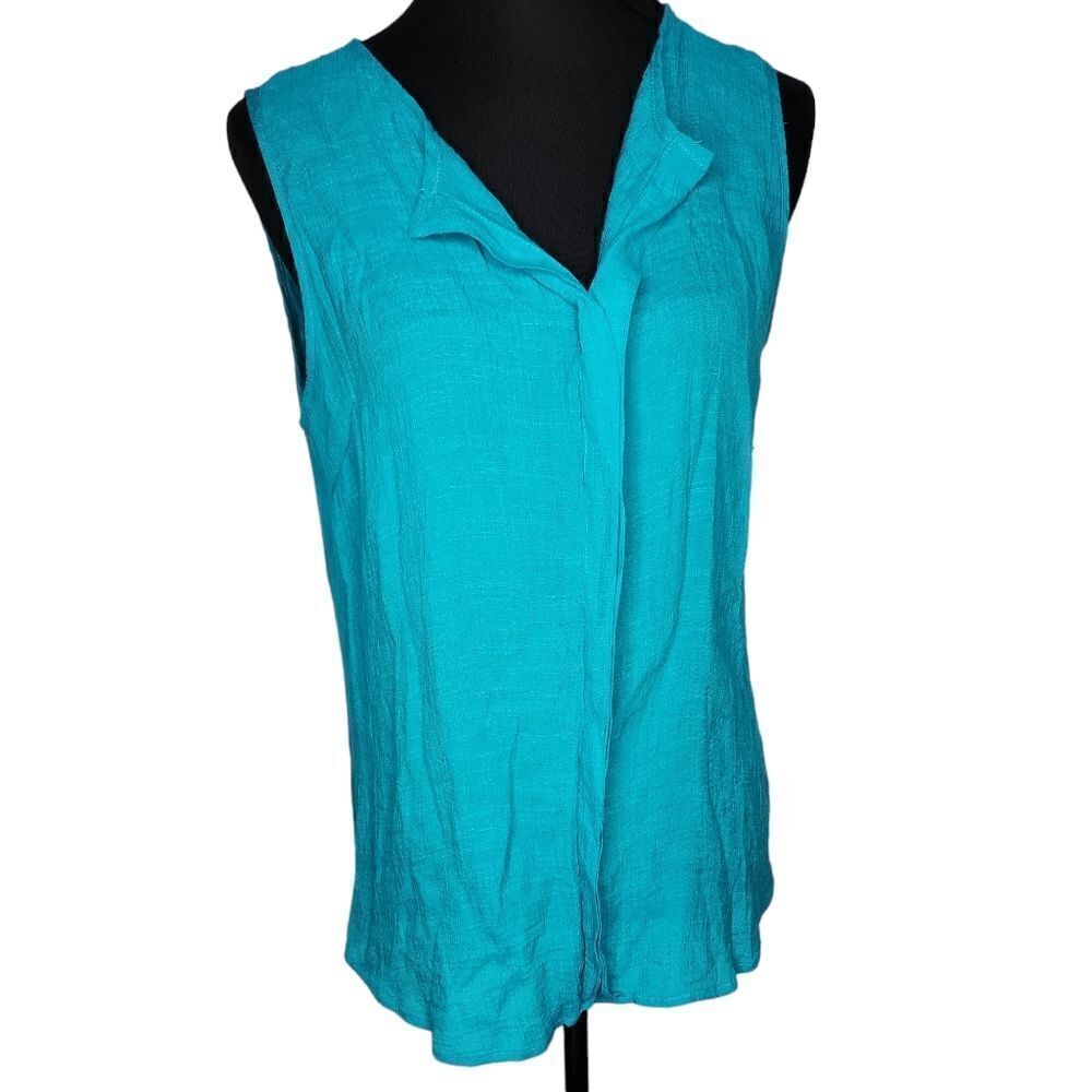 PerSeption Concept Tank Top Shirt Turquoise Blue Large V Neck Button Up